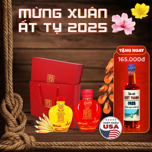 [ Hộp Qùa Đậm Đà Tình Thân] 01 nước mắm tĩn tôm biển 60N 500ml + 01 nước mắm tĩn cá cơm ruột đỏ 250ml