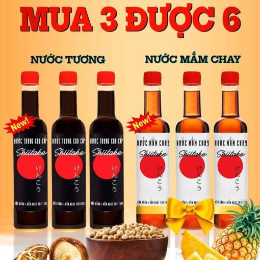 [Mua 3 Được 6] Mua 3 Chai Nước Tương Shiitake Tặng 3 Chai Nước Mắm Chay Shiitake Chai Nhựa Cao Cấp 525ml - Làng Chài Xưa - Hình ảnh 2